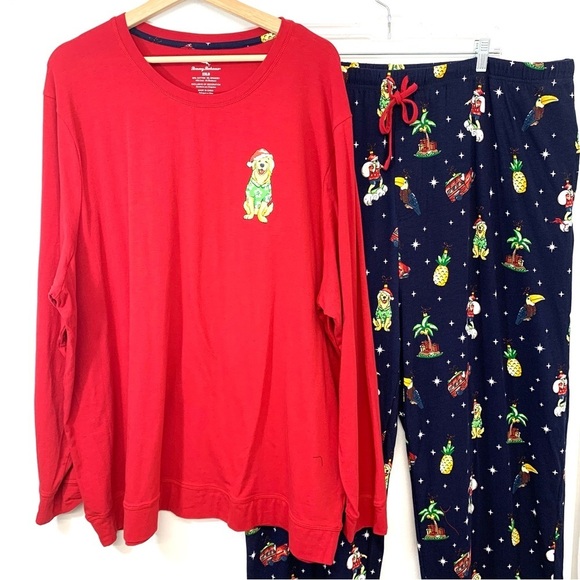 Tommy Bahama  Pajamas Adult 2XLB Novelty Dogs Holiday Palm‎ Trees Santa Pockets - Picture 1 of 15